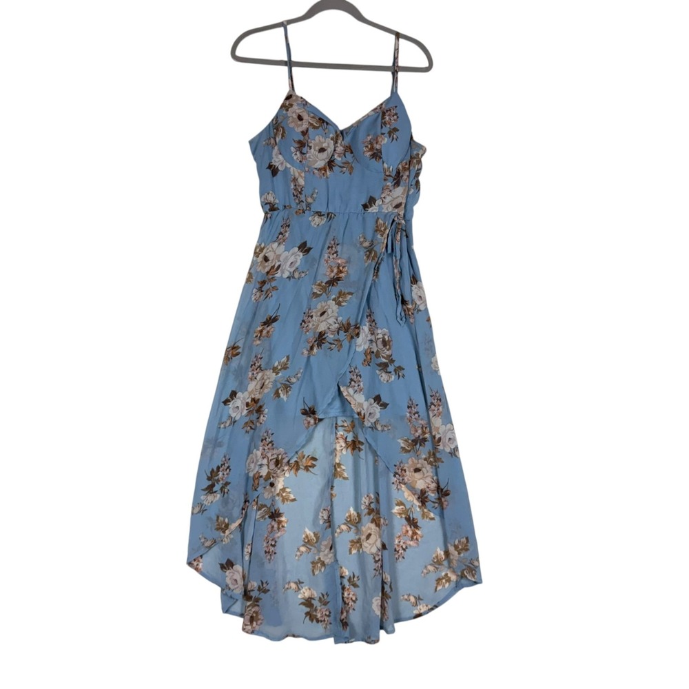 Lily Rose Dress Juniors XL Blue Floral Sweetheart Wrap Hi-Low Maxi Sundress